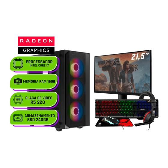 Imagem de PC Gamer Completo Alligator Shop Intel i7 3770, Radeon R5 220 2GB, Memoria 16GB DDR3, SSD 240GB, Monitor 21,5 Polegadas