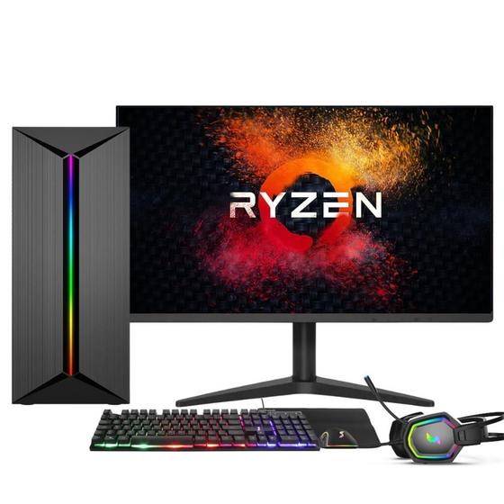 PC Gamer Completo AMD Ryzen 5 5600G, Gráficos Radeon VEGA 7, 16GB DDR4, SSD 256GB, Fonte 500W, Monitor...