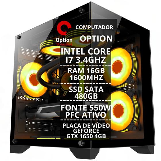 Imagem de PC Gamer Completo Econômico I7 3.4GHz, 16Gb RAM, SSD 480Gb, Fonte 550w, GTX 1650 4GB, Gabinete Aquario