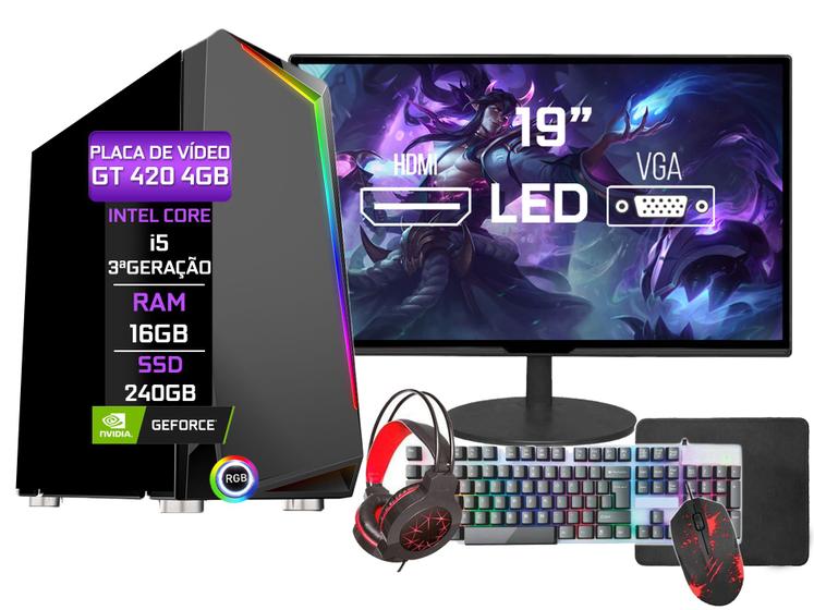 Imagem de Pc Gamer Completo Fácil Intel i5 3ª Geração 16GB GT 420 4GB SSD 240GB Monitor 19"- Kit Gamer Teclado Mouse Headset