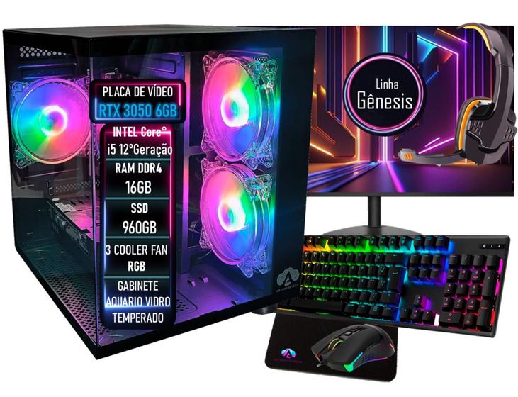 Imagem de PC Gamer Completo Intel Core i5 12 Geração RTX 3050 6GB RAM DDR4 16GB SSD 960GB - ADVANCEDTECH