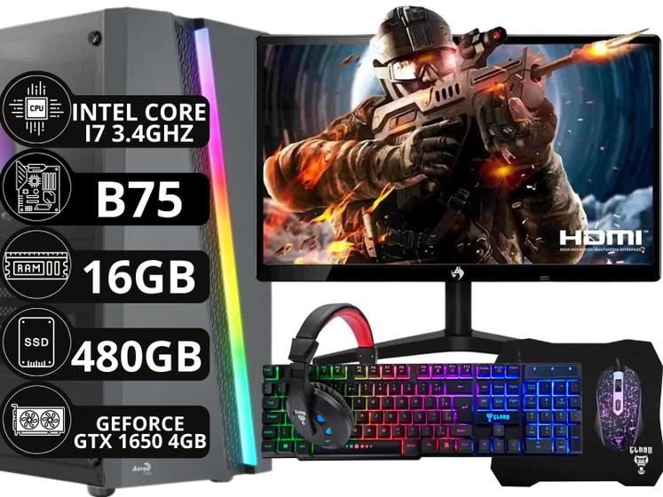 Imagem de PC Gamer Completo Intel Core I7 16 GB 480 GB GTX 1650 4GB Monitor 21" kit Gamer - Option Soluções