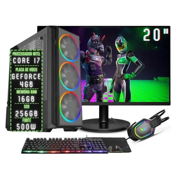 PC Gamer Completo Perfect Intel Core i7 16GB Placa de vídeo 4GB SSD 256GB Monitor 20500W Menor preço em PC Gamer Completo Perfect Intel Core i7 16GB Placa de vídeo 4GB SSD 256GB Monitor 20500W