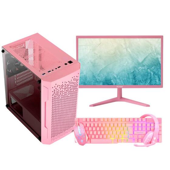 Monitor Gamer Rosa Pc Gamer Completo Rosa I7 16GB SSD 480GB GT610 + Monitor 19 Polegadas ...