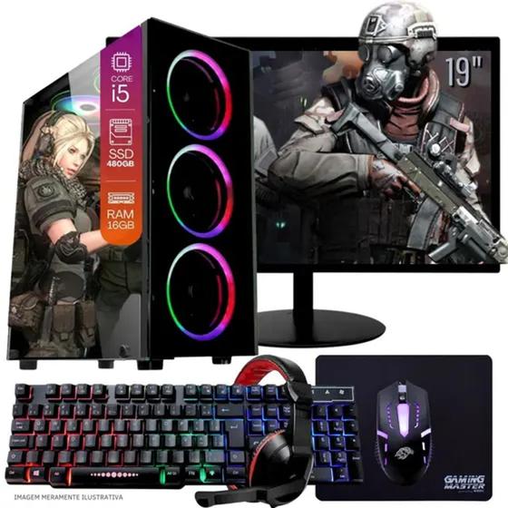 PC Gamer Completo TOB Intel Core i5 SSD 480GB 16GB Teclado Mouse Mouse Pad e Headset Monitor 19" - TDMS Imagem de PC Gamer Completo TOB Intel Core i5 SSD 480GB 16GB Teclado Mouse Mouse Pad e Headset Monitor 19"