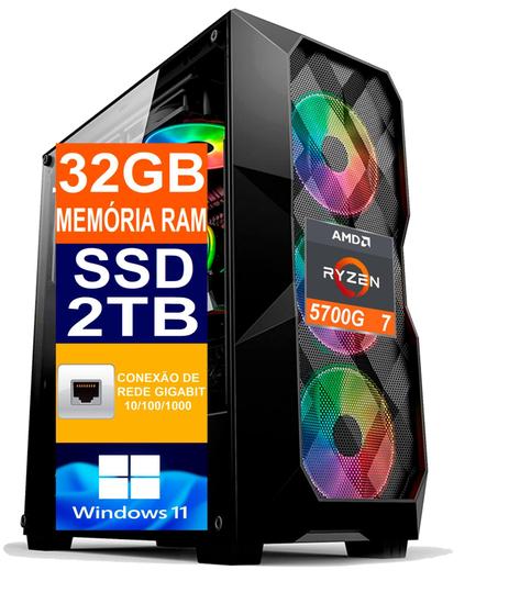 Imagem de Pc Gamer Computador Cpu Ryzen 7 5700G / SSD 2TB M2 NVME / 32gb Memória Ram DDR4 - Tech Power