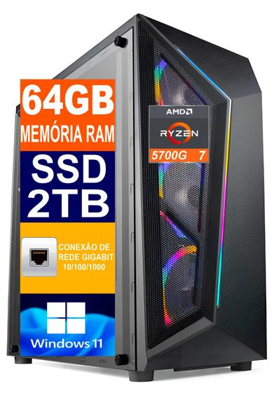 Imagem de Pc Gamer Computador Cpu Ryzen 7 5700G / SSD 2TB M2 NVME / 64gb Memória Ram DDR4 - Tech Power