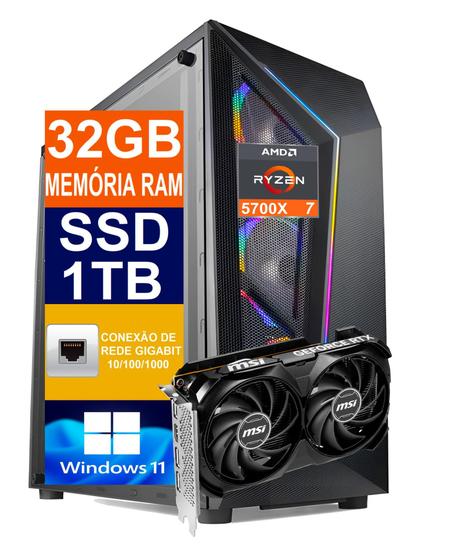 Imagem de Pc Gamer Computador Cpu Ryzen 7 5700X / SSD 1TB M2 NVME / 32gb Memória Ram DDR4 / Rtx 4060 8gb