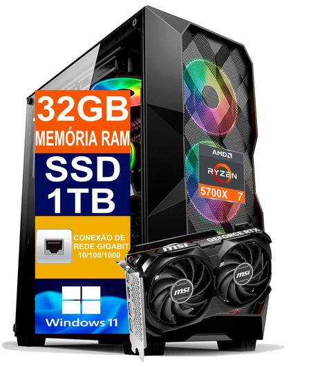 Imagem de Pc Gamer Computador Cpu Ryzen 7 5700X / SSD 1TB M2 NVME / 32gb Memória Ram DDR4 / Rtx 4060 8gb