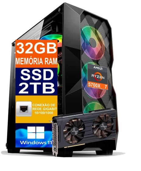 Imagem de Pc Gamer Computador Cpu Ryzen 7 5700X / SSD 2TB M2 NVME / 32gb Memória Ram DDR4 / Rtx 3060 12gb