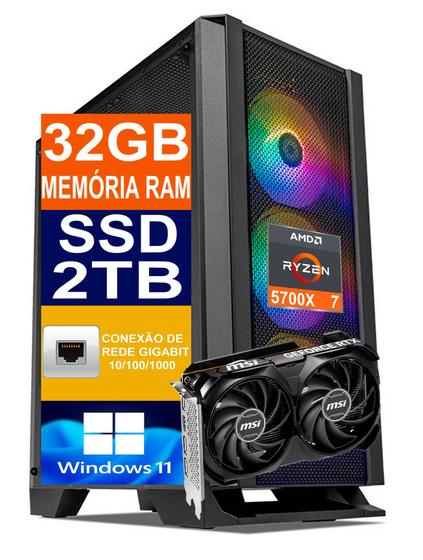 Imagem de Pc Gamer Computador Cpu Ryzen 7 5700X / SSD 2TB M2 NVME / 32gb Memória Ram DDR4 / Rtx 4060 8gb