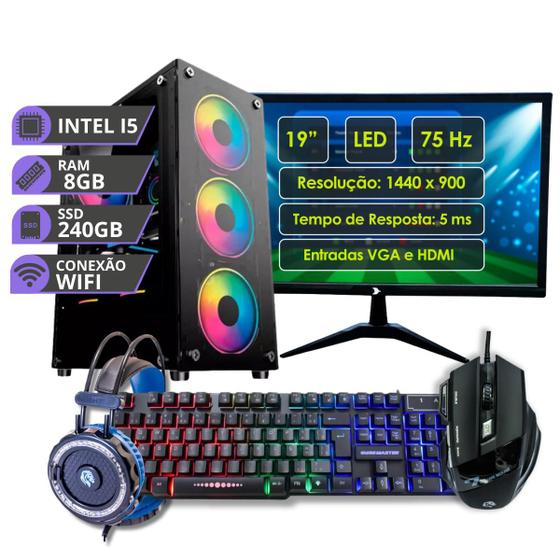 Imagem de Pc Gamer Cpu Completo  I5 8gb Ssd 240gb Monitor 19 Kit Gamer