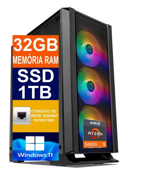 Imagem de Pc Gamer Cpu Ryzen 5 5600G / SSD 1TB M.2 NVMe / 32GB Memória Ram DDR4 / Fonte 700W - Windows 11