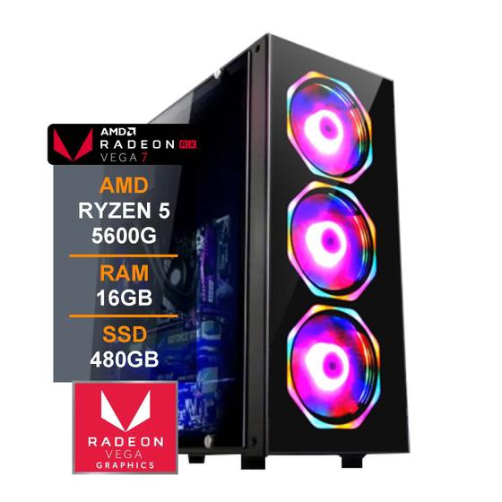 Pc Gamer Cpu Ryzen 5 5600G Vega 7 Ssd 480gb Memoria Ram 16gb Menor preço em Pc Gamer Cpu Ryzen 5 5600G Vega 7 Ssd 480gb Memoria Ram 16gb