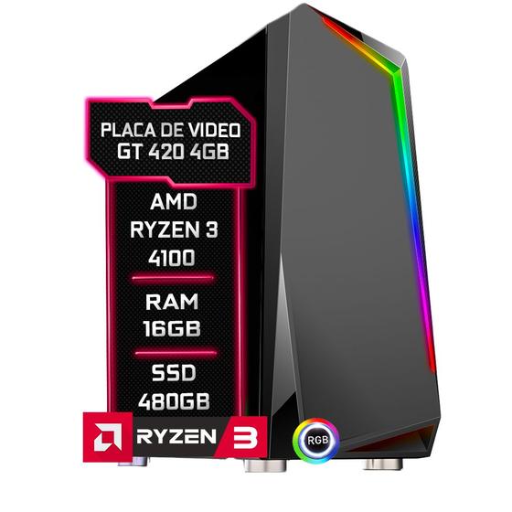 Imagem de PC Gamer Fácil AMD Ryzen 3 4100 3.8GHZ 16GB DDR4 3000MHz GT 420 4GB SSD 480GB - Fonte 500w