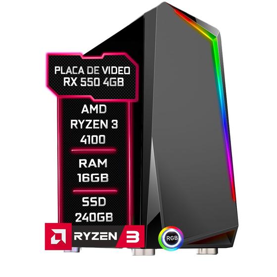 Imagem de PC Gamer Fácil AMD Ryzen 3 4100 3.8GHZ 16GB DDR4 3000MHz RX 550 4GB SSD 240GB - Fonte 500w