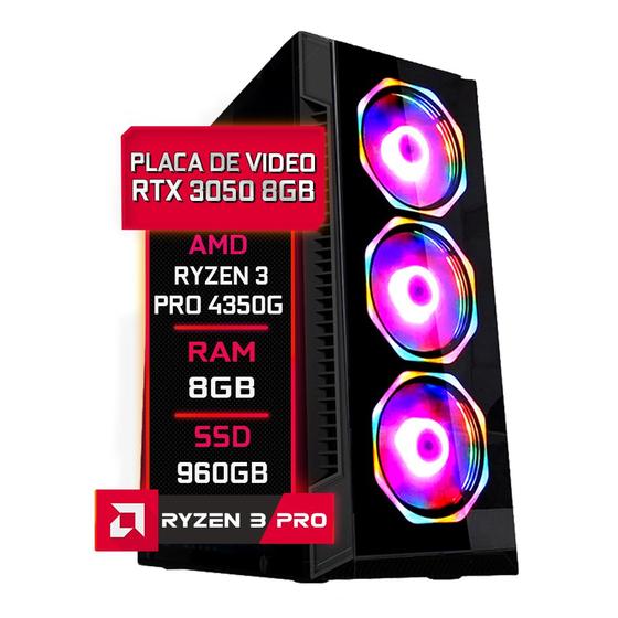 Imagem de PC Gamer Fácil AMD Ryzen 3 PRO 4350G 3.8GHZ 8GB DDR4 3000MHz RTX 3050 8GB SSD 960GB - Fonte 500w