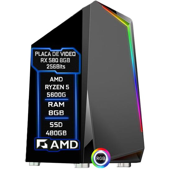 Imagem de PC Gamer Fácil AMD Ryzen 5 5600G 3.9Ghz 8GB 3000MHz DDR4 RX 580 8GB SSD 480GB - Fonte 750w