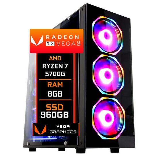 Imagem de PC Gamer Fácil Amd Ryzen 7 5700G Radeon Vega 8 Graphics 8GB DDR4 3000Mhz SSD 960GB - Fonte 500w