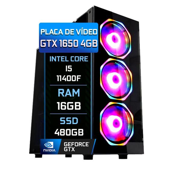 Imagem de PC Gamer Fácil Intel Core i5 11400F 16GB GTX 1650 4GB SSD 480GB - Fonte 500W
