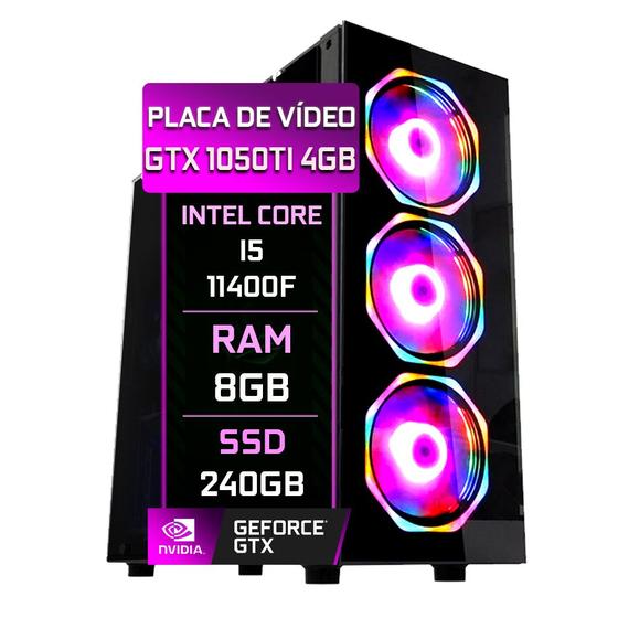 Imagem de PC Gamer Fácil Intel Core i5 11400F 8GB GTX 1050TI 4GB SSD 240GB - Fonte 500W