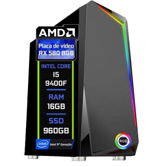 Imagem de PC Gamer Fácil Intel core I5 9400F ( 9ª Geração) 16GB DDR4 3000MHz RX 580 8GB SSD 960GB - Fonte 750w