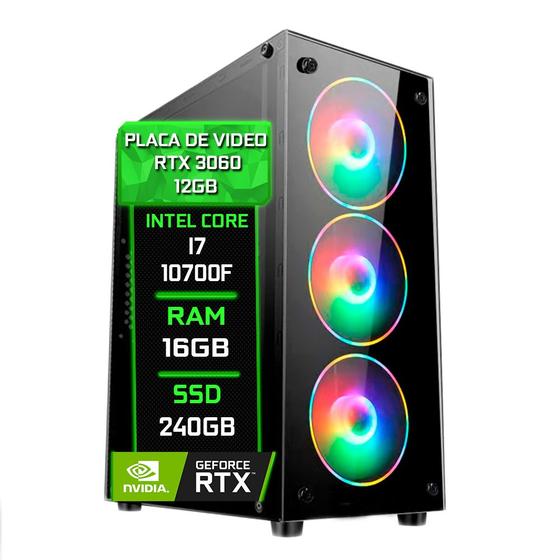 Imagem de PC Gamer Fácil Intel Core i7 10700F (10ª Geração) 16GB DDR4 3000MHz RTX 3060 12GB GDDR6 SSD 240GB - Fonte 750w