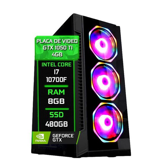Imagem de PC Gamer Fácil Intel Core i7 10700F (10ª Geração) 8GB DDR4 3000MHz GTX 1050ti 4GB SSD 480GB - Fonte 750w