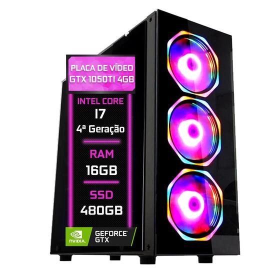 Imagem de PC Gamer Fácil Intel Core i7 (4ª Geração) 16GB GTX 1050 TI 4GB SSD 480GB - FONTE 500W