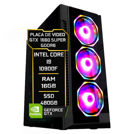Imagem de PC Gamer Fácil Intel Core i9 10900F (10ª Geração) 16GB DDR4 3000MHz GTX 1660 SUPER 6GB SSD 480GB - Fonte 750w