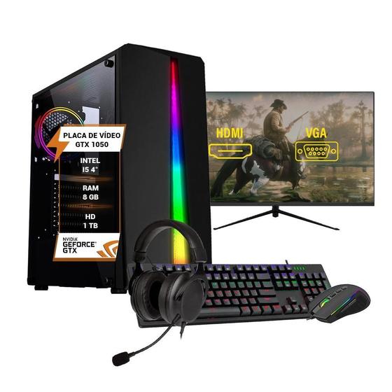 Imagem de Pc Gamer i5 4ª Ger GTX 1050 8GB HD 1TB + Monitor 27 Full HD