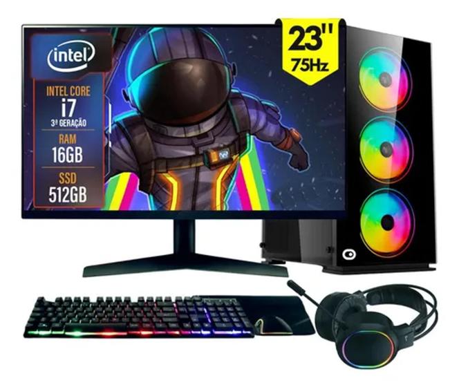 Pc Gamer I5, RTX 3050, 16Gb Ram, Ssd 512GB com kit gamer e monitor LED 23 polegadas Windows 11 - Clique PC Imagem de Pc Gamer I5, RTX 3050, 16Gb Ram, Ssd 512GB com kit gamer e monitor LED 23 polegadas Windows 11