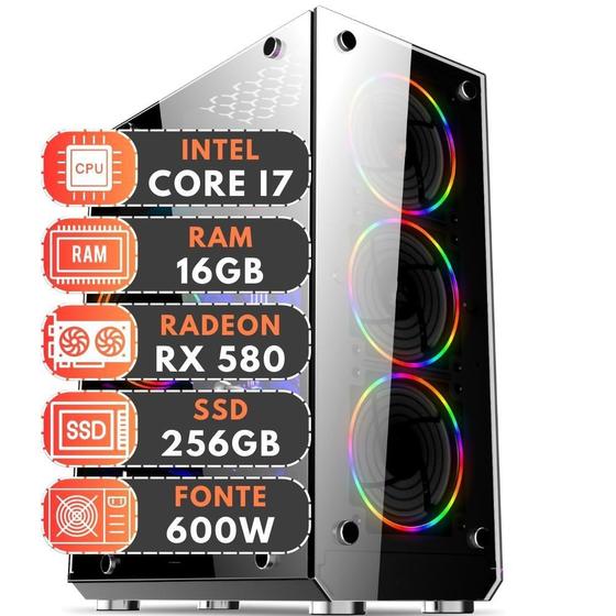 Imagem de PC Gamer Intel Core i7 3ª Geração 16GB RAM Radeon RX 580 8GB SSD 256GB 600W 3green Extreme 3E-010