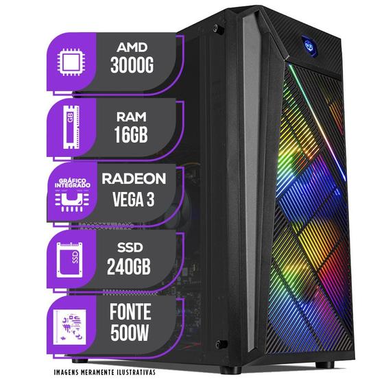 Imagem de PC Gamer Mancer, AMD 3000G, 16GB DDR4, SSD 240GB, 500W 80 PLUS