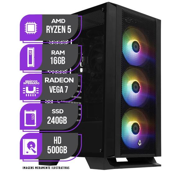 Imagem de PC Gamer Mancer, AMD RYZEN 5 4600G, 16GB DDR4, SSD 240GB + HD 500GB