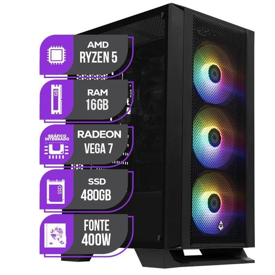 Imagem de PC Gamer Mancer, AMD Ryzen 5 4600G, 16GB DDR4, SSD 480GB