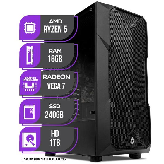 Imagem de PC Gamer Mancer, AMD Ryzen 5 5600GT, Vega 7, 16GB DDR4, SSD 240GB + HD 1TB