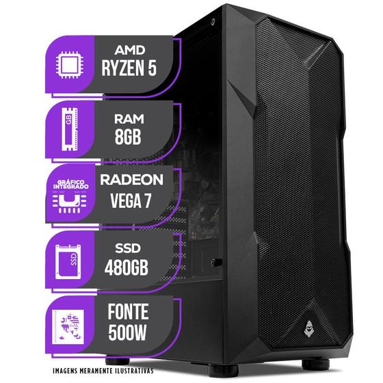 Imagem de PC Gamer Mancer, AMD Ryzen 5 5600GT, Vega 7, 8GB DDR4, SSD 480GB, Fonte 500W 80 Plus