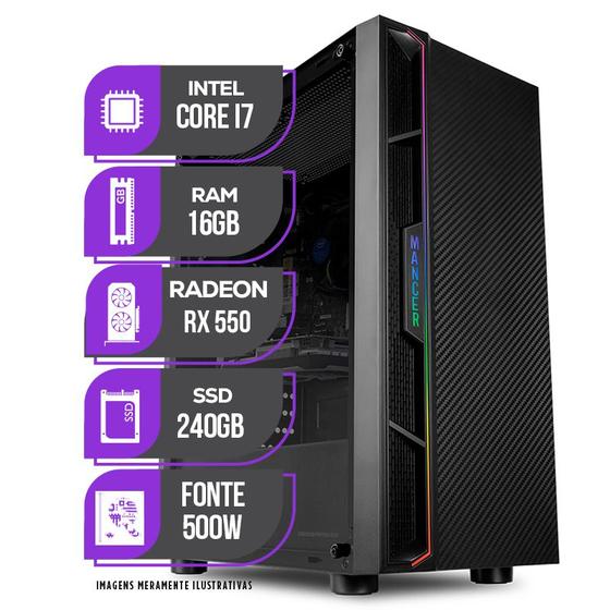 Imagem de PC Gamer Mancer, Intel Core I7, RX 550 4GB, 16GB DE RAM, SSD 240GB, Fonte 500W 80 Plus