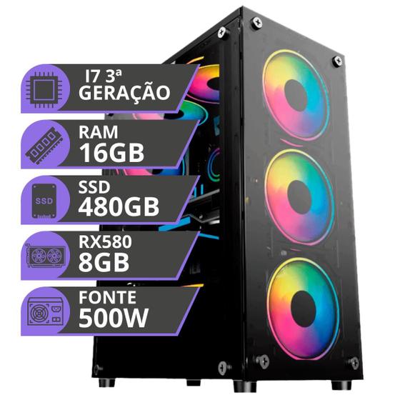 Imagem de Pc Gamer MRP Informática Processador Intel Core I7 3.4ghz SSD 480gb Memória 16gb RX 580 8gb Fonte 500W Windows 10