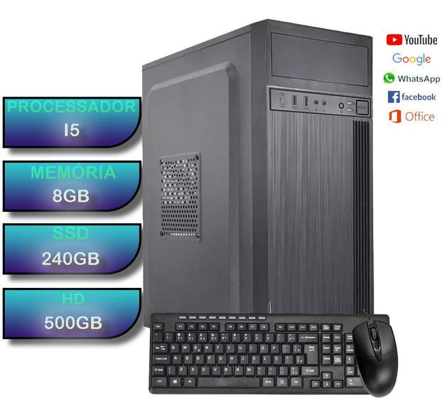 Pc intel i5 8gb hd 500gb + ssd 240gb teclado e mouse Menor preço em Pc intel i5 8gb hd 500gb + ssd 240gb teclado e mouse