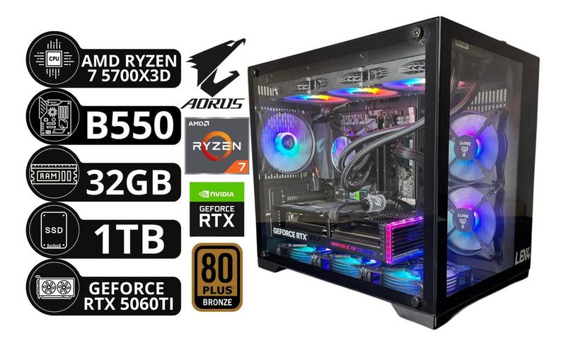 Pc Ryzen 7 5700x3d B550 Aorus 32gb Ddr4 Nvme 1tb Rtx 5060 Ti