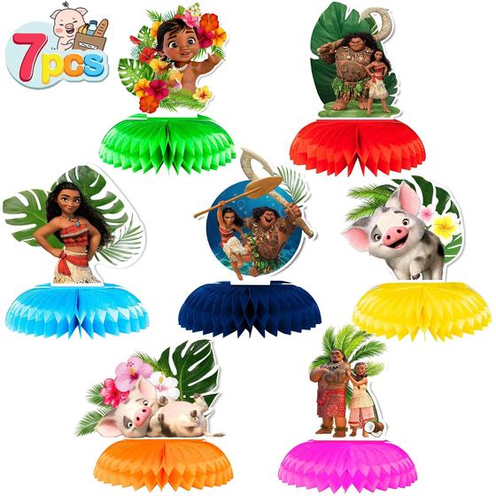 Imagem de Peças Centrais Honeycomb Moana - Kit com 7 Unidades para Festa