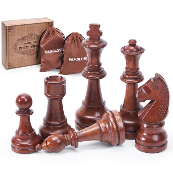 Imagem de Peças de xadrez Vamslove Wooden Staunton 4,5" King Set de 32