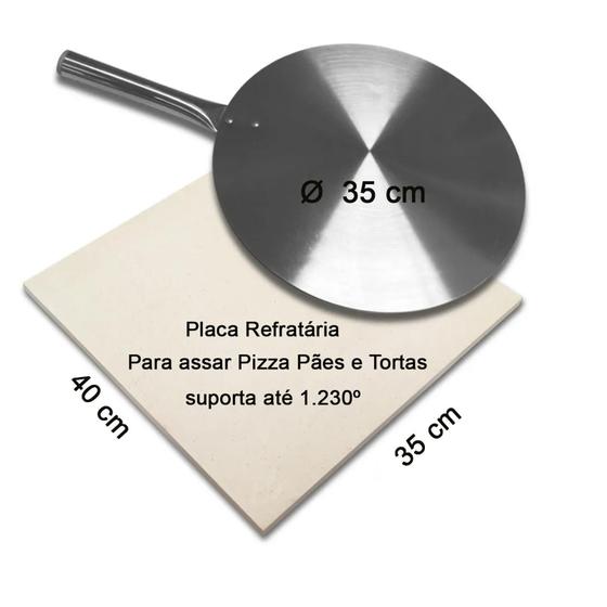 Imagem de Pedra Refratária Para Pizza 40 X 35 + Pá De Alumínio Redonda