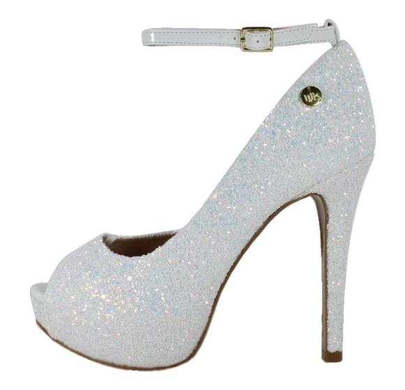 Imagem de Peep toe meia pata glitter furtacor branco com corte lateral luxo festa 74218-9