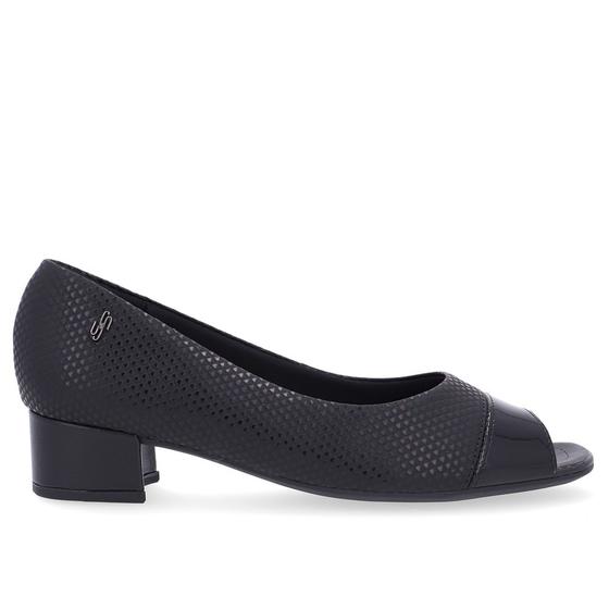 Imagem de Peep Toe Salto Bloco Preto Couro