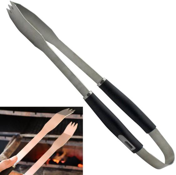 Imagem de Pegador De Cozinha Churrasco Carne Longo Aço Inox Preto 40cm