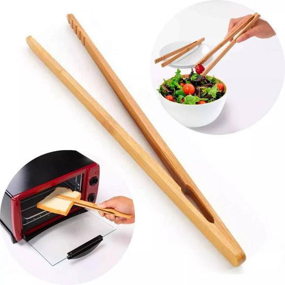 Imagem de Pegador De Salada Fritura Bambu 36Cm Multiuso Cozinha