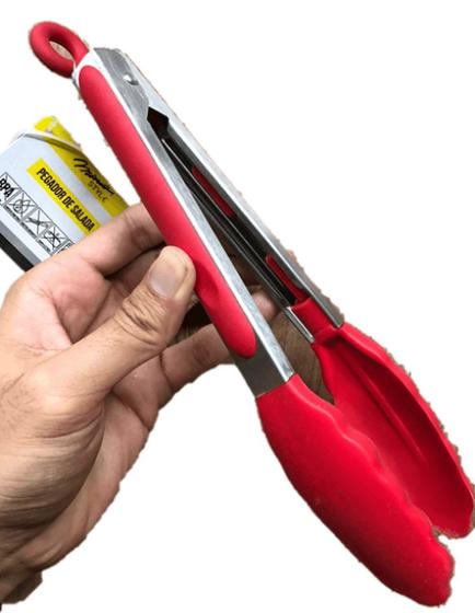 Imagem de Pegador silicone carne churrasco salada cozinha pinça culinaria 28cm Vermelho livre de bpa mimostyle